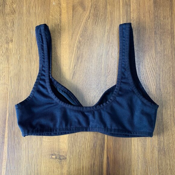 FOR LOVE AND LEMONS Comfy Wireless Bra Womens Large L Black Ribbed No Underwire - Picture 2 of 6
